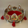 Traditional Red Velvet Pooja Thali - Handcrafted Gota Patti & Tassel Decorative Platter for Weddings