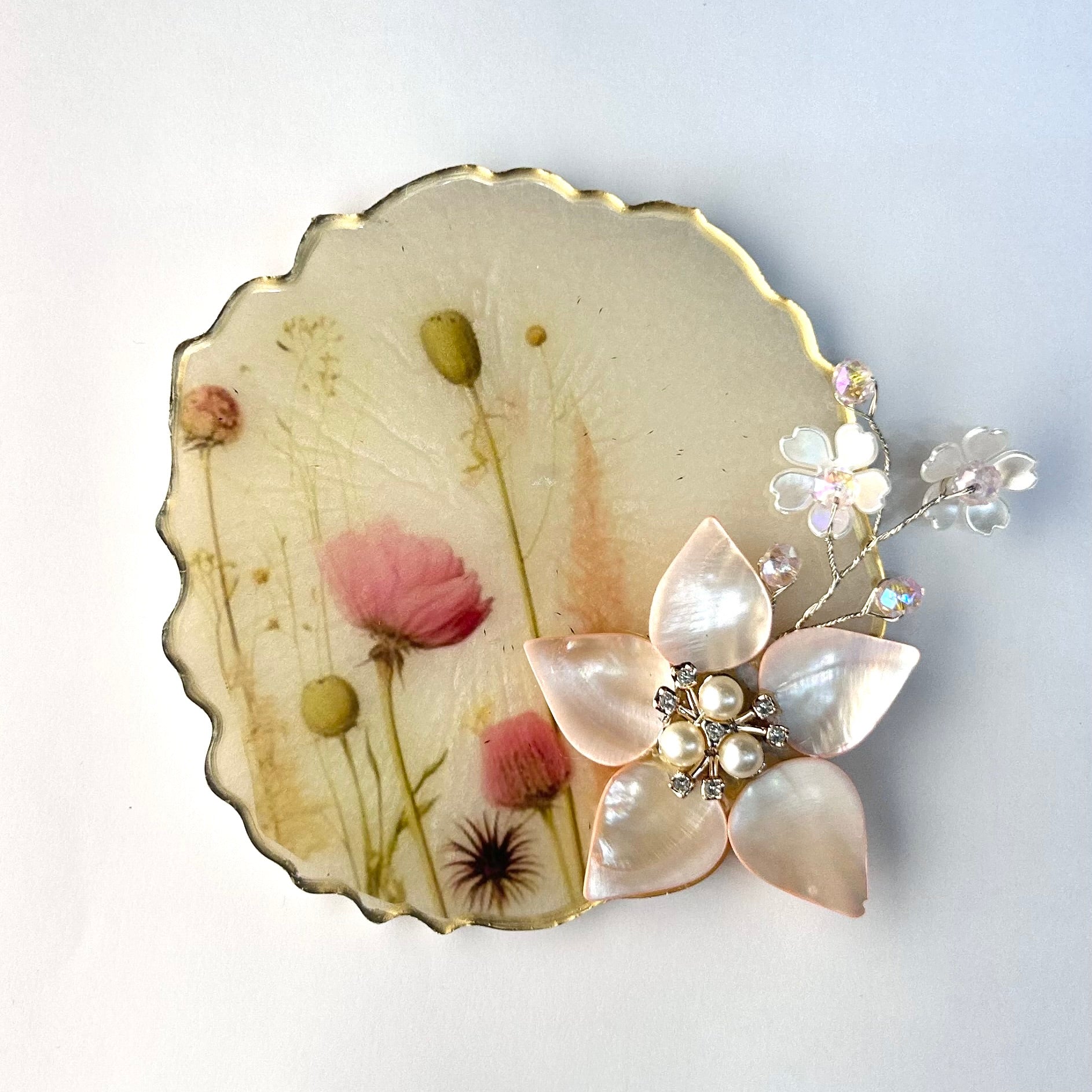 Pearl white floral coin platter