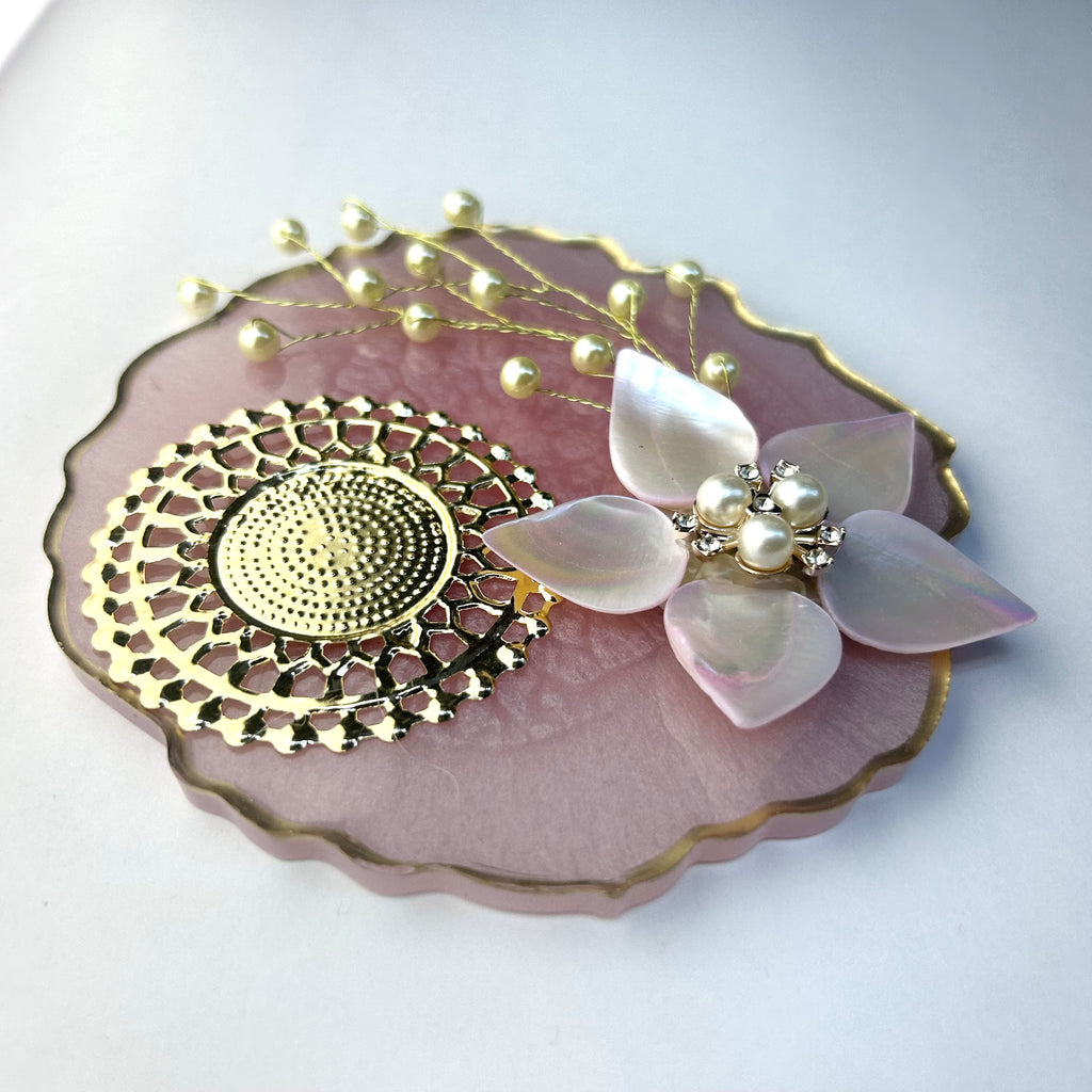 Handmade Resin Coin Platter with Mother of Pearl Flower