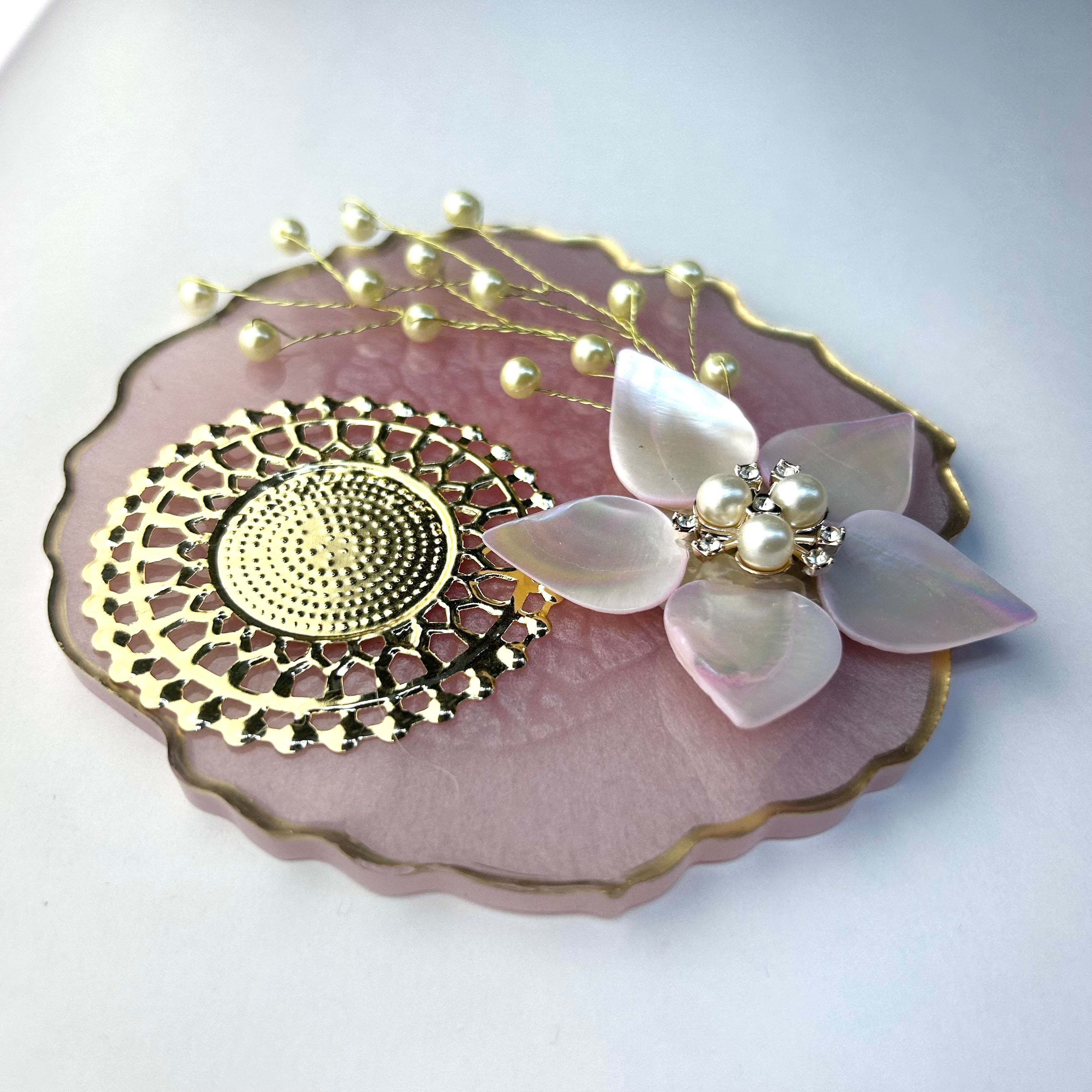 Handmade Resin Coin Platter with Mother of Pearl Flower