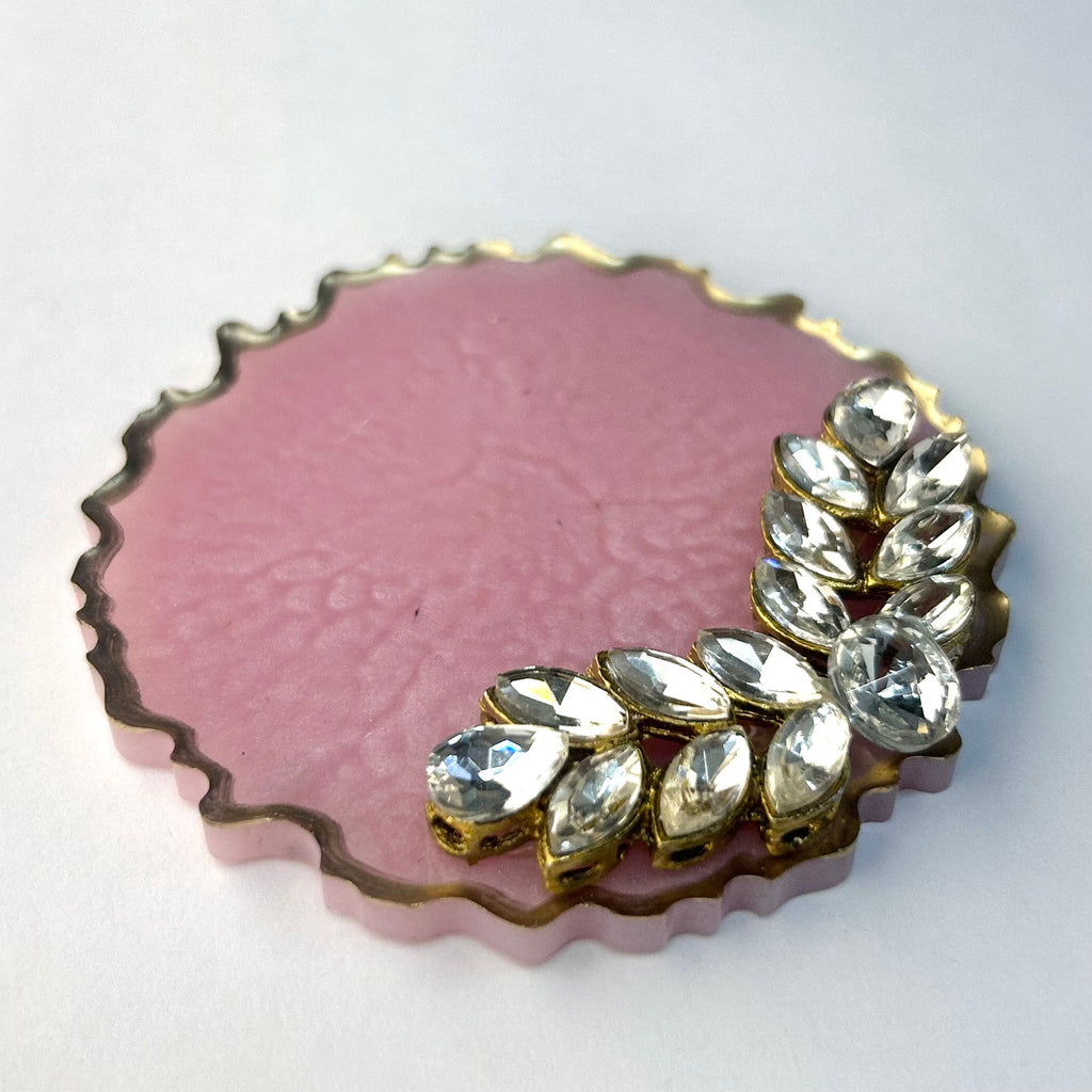 Pink Resin Gini Platter 3-Inch for Wedding Shagun | Luxury Silver Coin Gifting Tray - Purperellaa