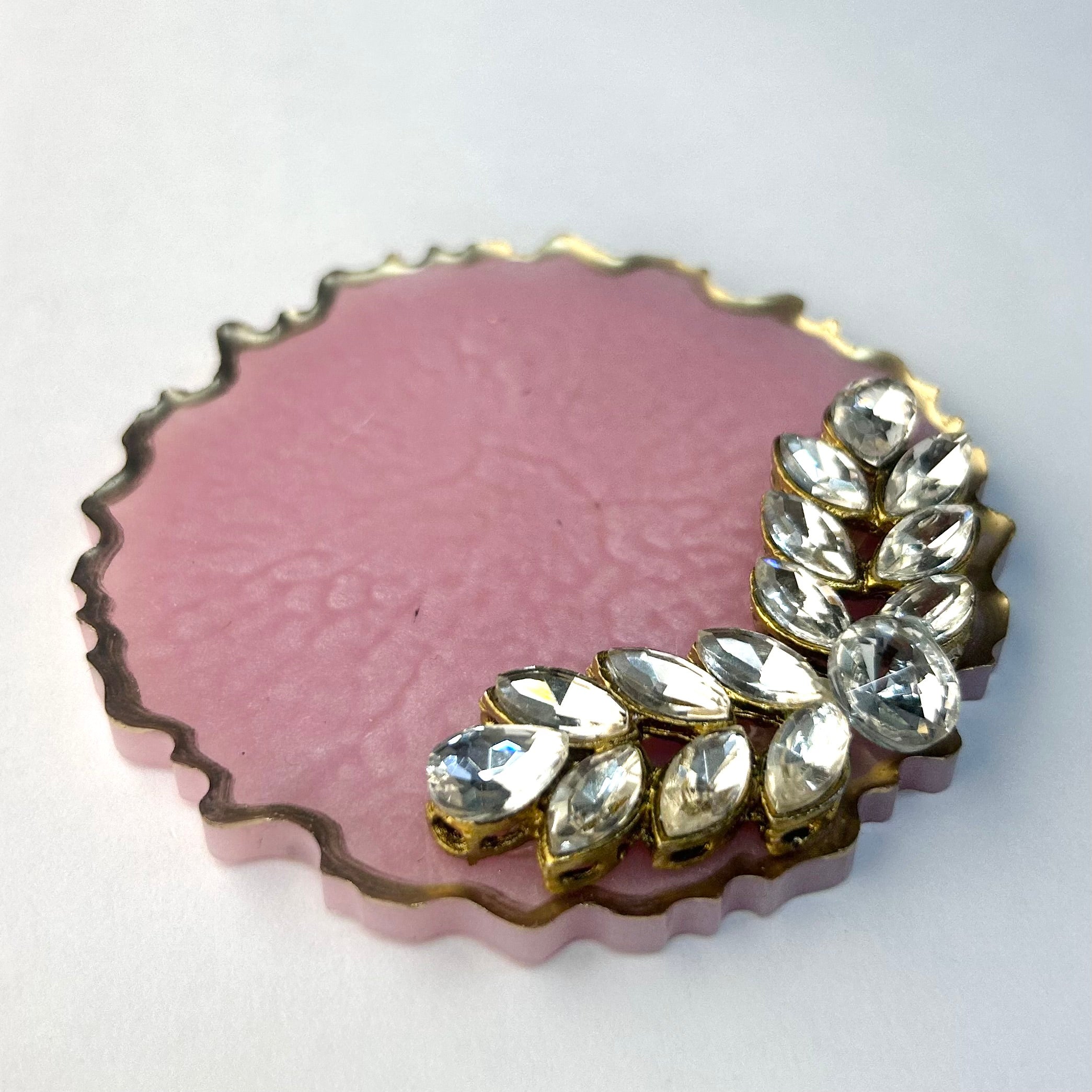 Pink Resin Gini Platter 3-Inch for Wedding Shagun | Luxury Silver Coin Gifting Tray - Purperellaa