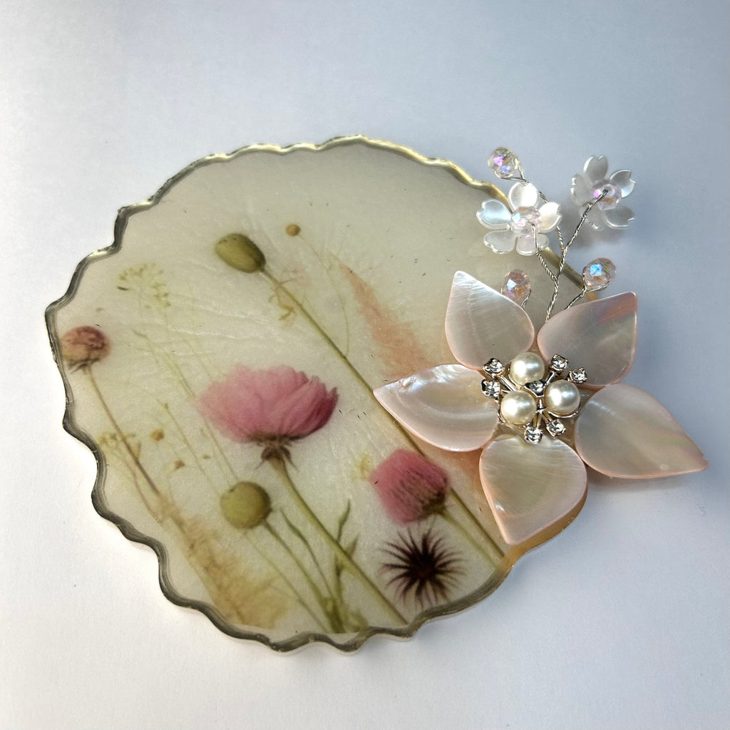 Pearl white floral coin platter