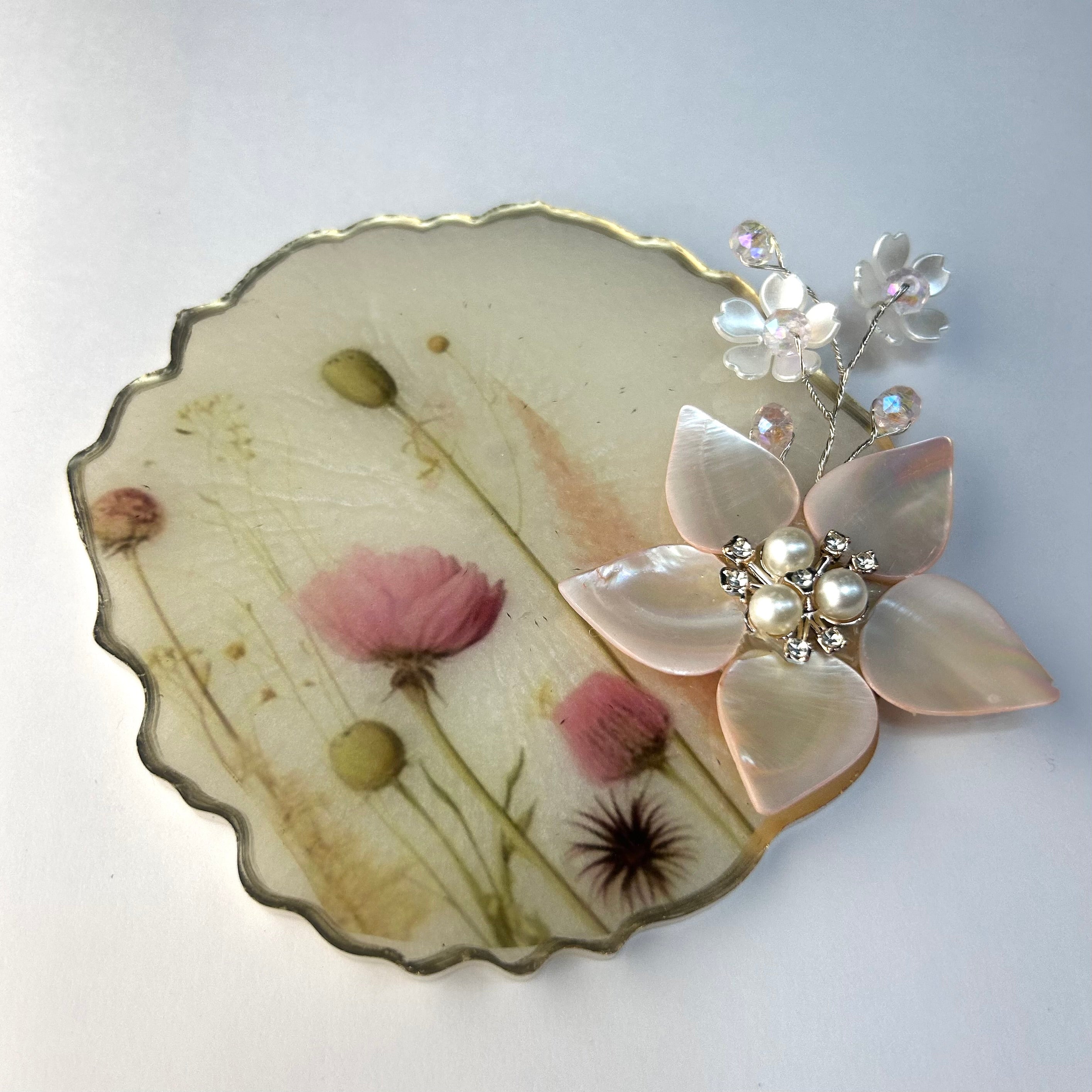 Pearl white floral coin platter