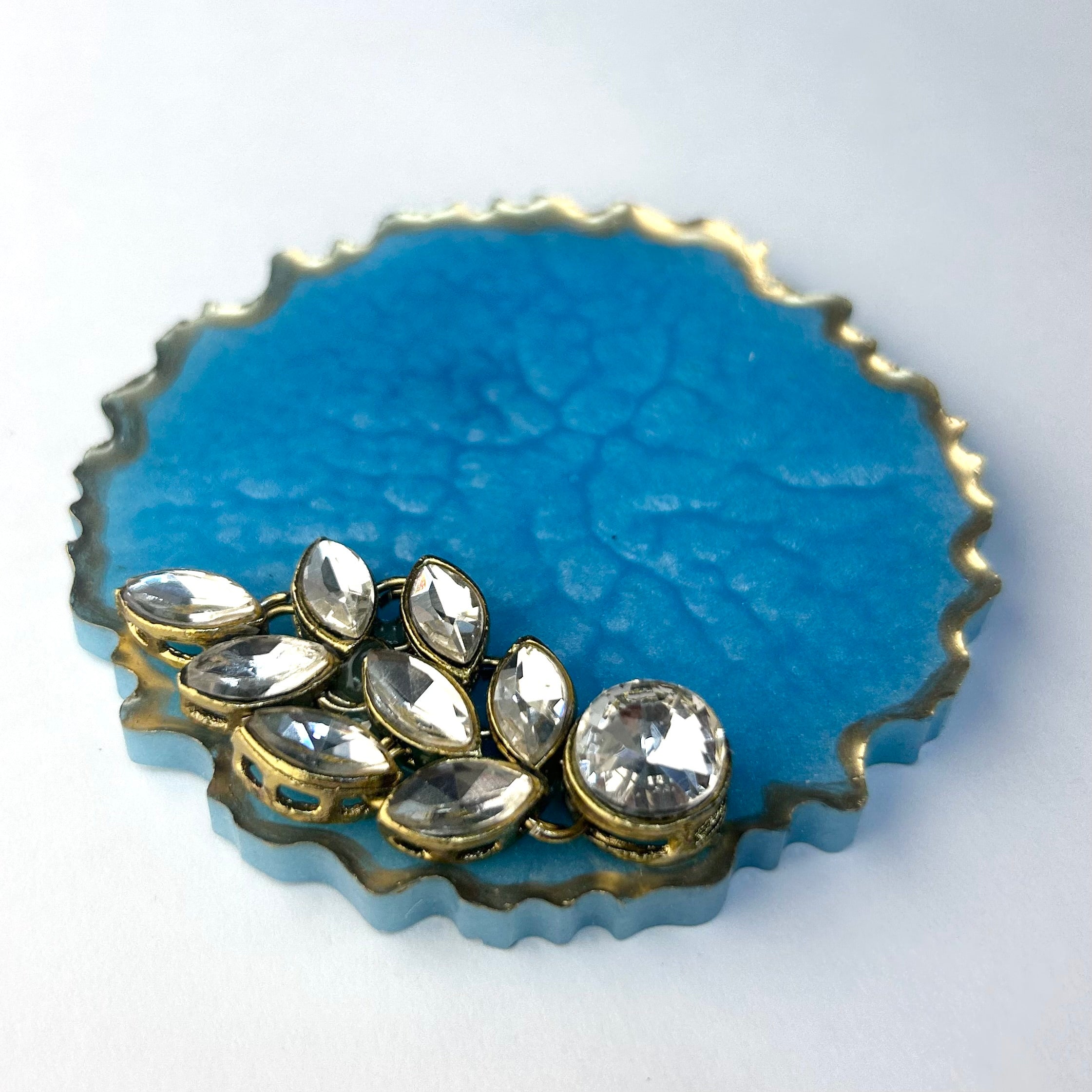 Blue Resin Gini Platter 3-Inch for Wedding Shagun | Luxury Silver Coin Gifting Tray - Purperellaa