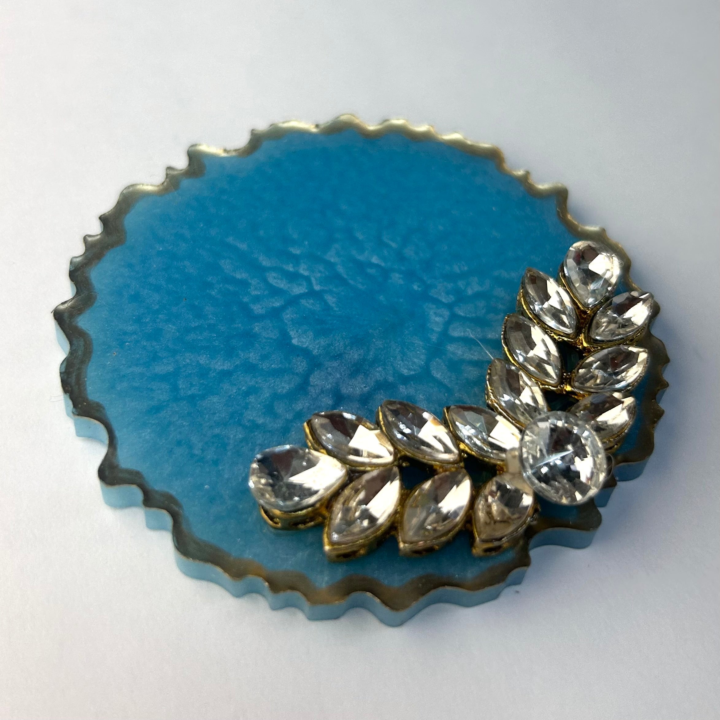 Blue Resin Gini Platter 3-Inch for Wedding Shagun | Luxury Silver Coin Gifting Tray - Purperellaa
