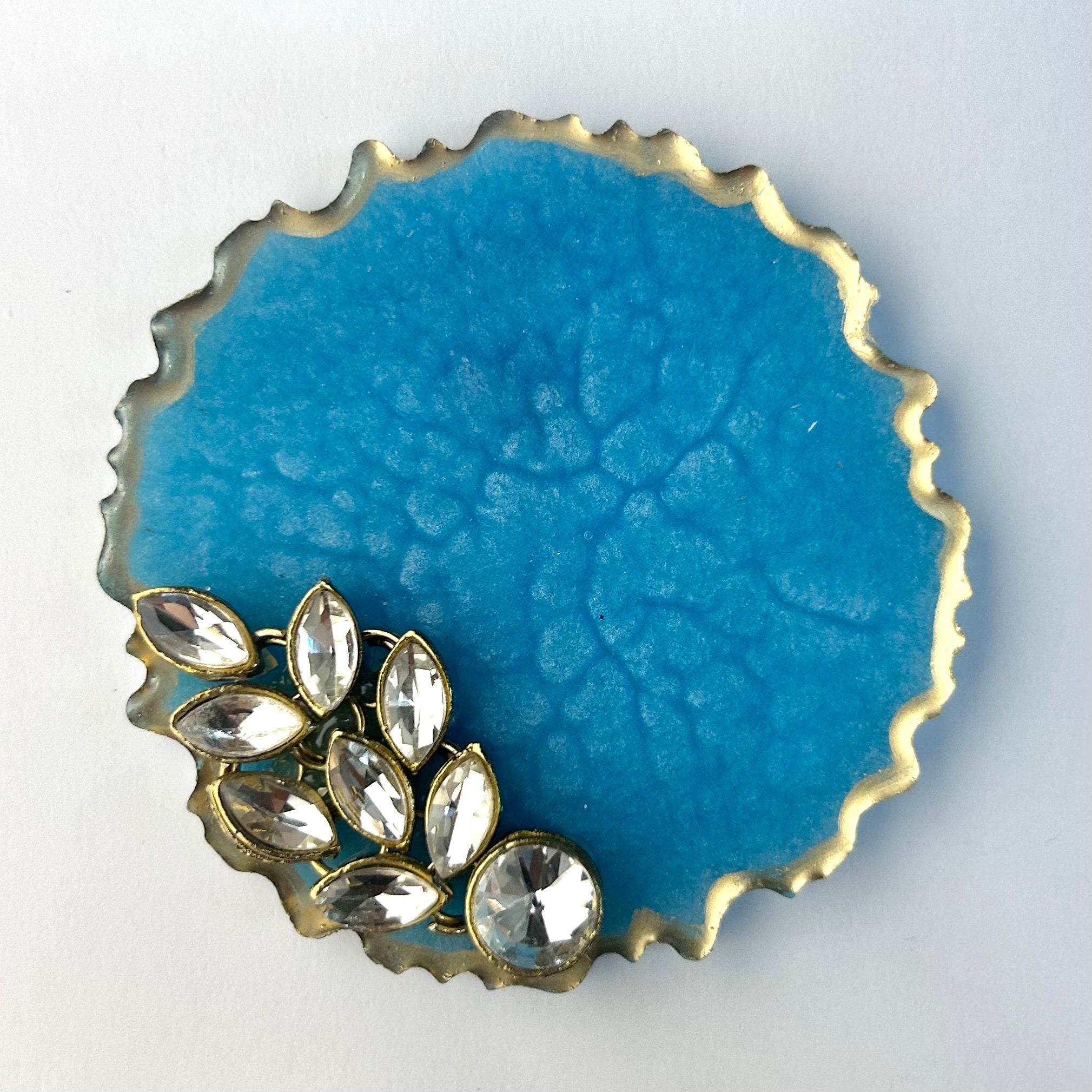 Blue Resin Gini Platter 3-Inch for Wedding Shagun | Luxury Silver Coin Gifting Tray - Purperellaa