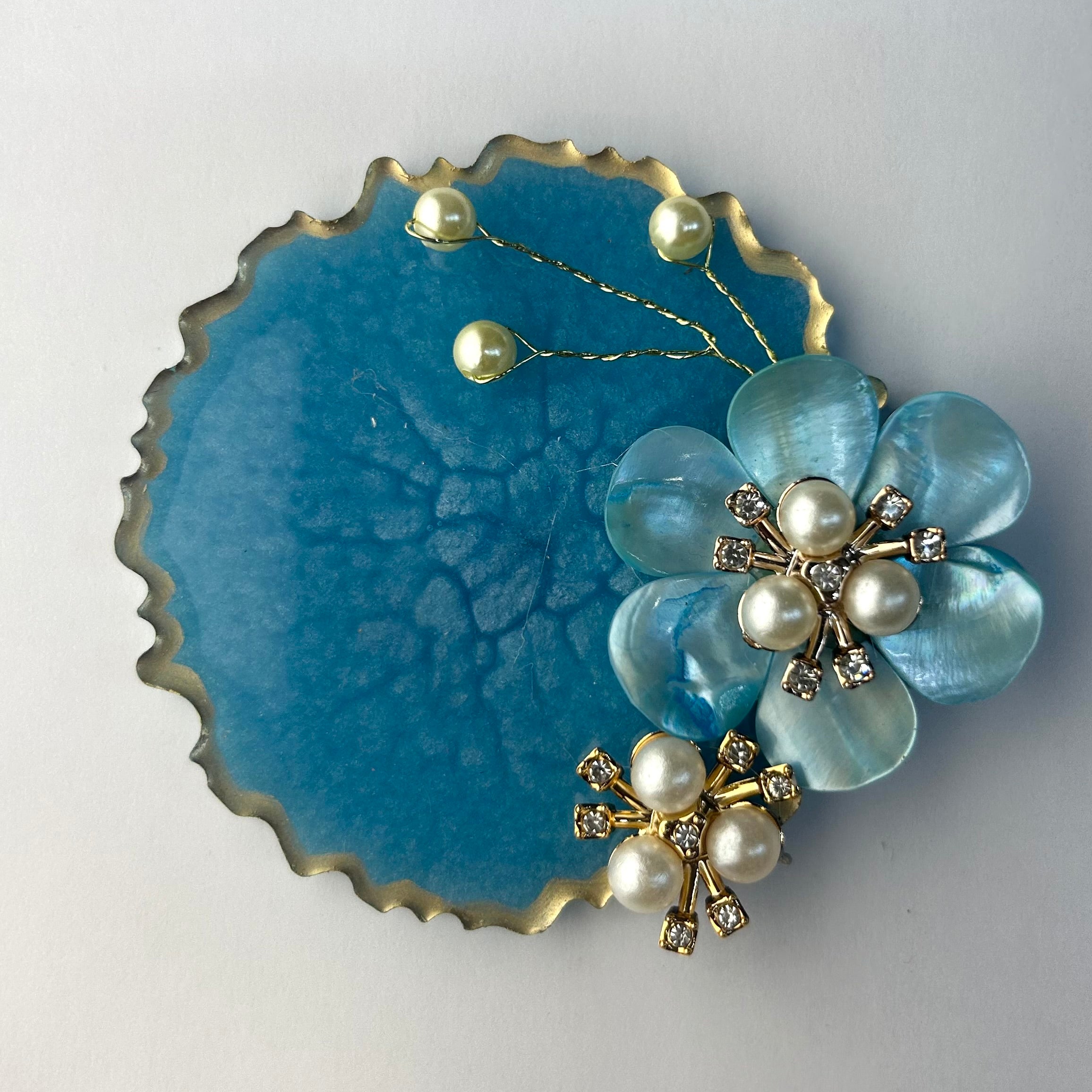 Blue Resin Gini Platter 3-Inch for Wedding Shagun | Luxury Silver Coin Gifting Tray - Purperellaa