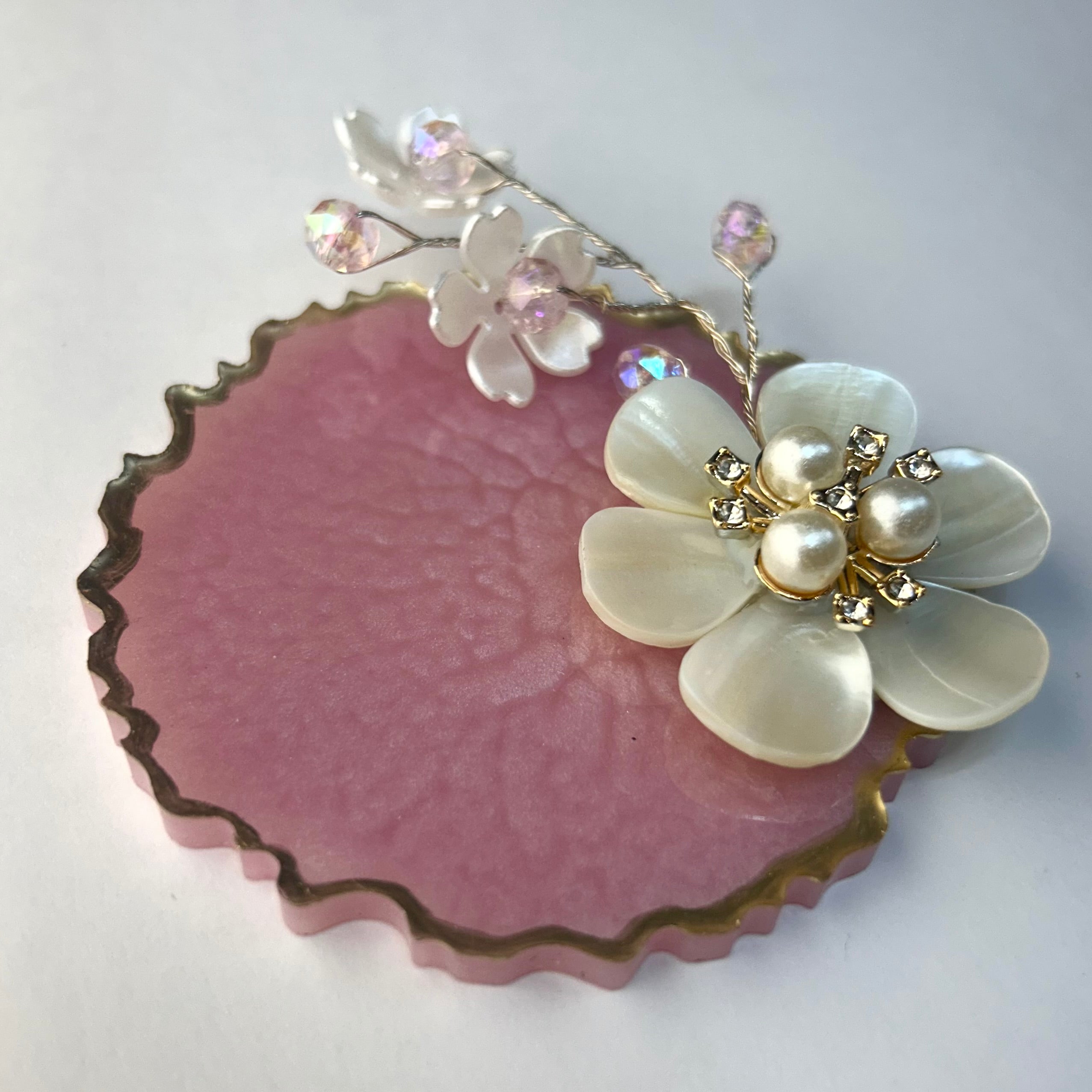 Pink Resin Gini Platter 3-Inch for Wedding Shagun | Luxury Silver Coin Gifting Tray - Purperellaa