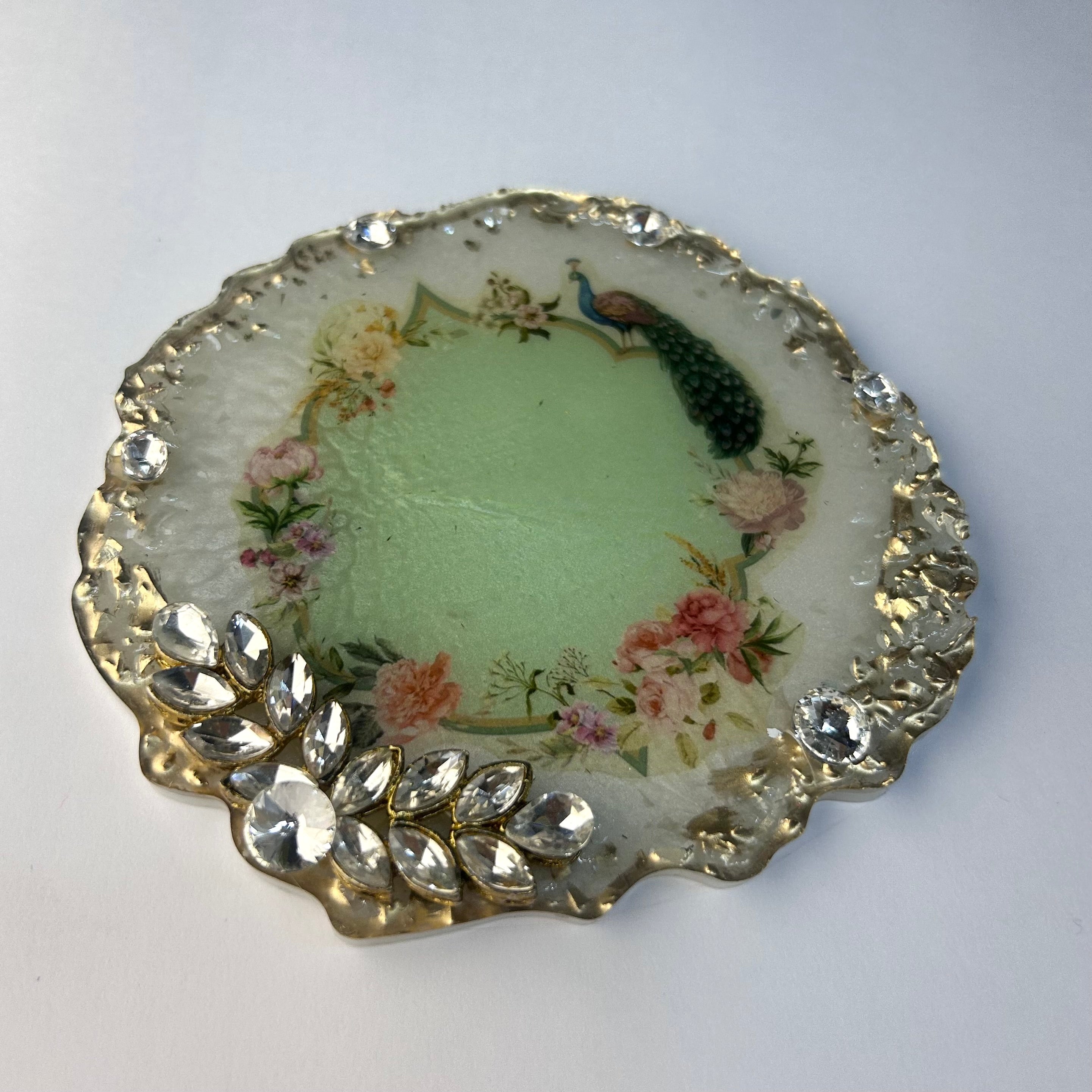 Handcrafted Peacock Resin Coin Platter | Luxury Gini Gifting Tray by Purperellaa