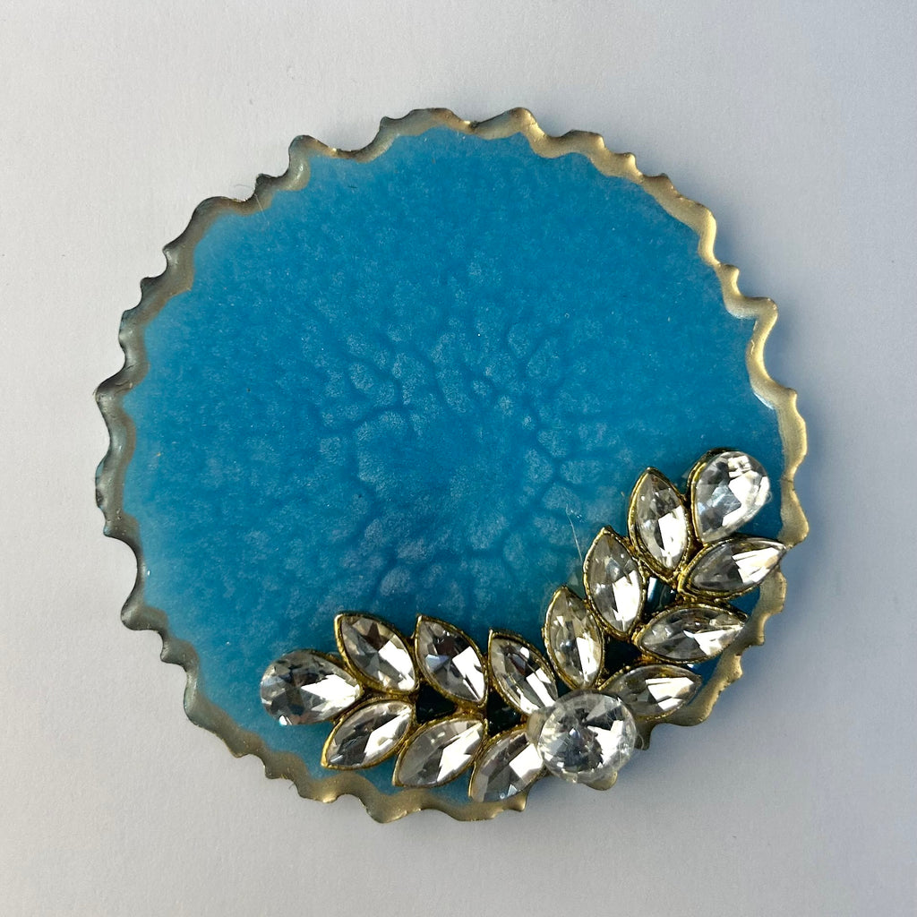 Blue Resin Gini Platter 3-Inch for Wedding Shagun | Luxury Silver Coin Gifting Tray - Purperellaa