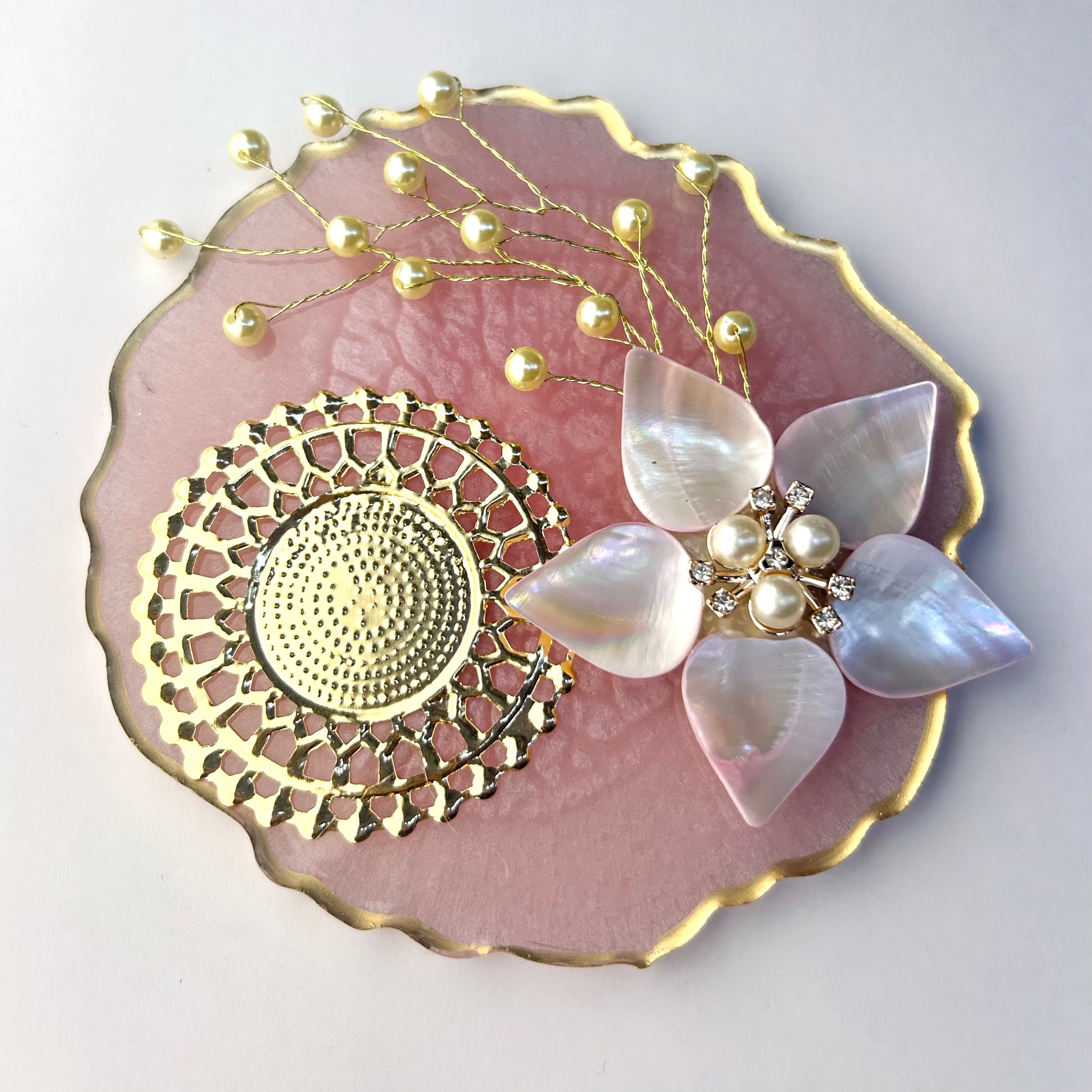 Handmade Resin Coin Platter with Mother of Pearl Flower