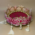 Pink Lotus Designer Pooja Thali - Handcrafted Pearl & Beadwork Platter for Festivals