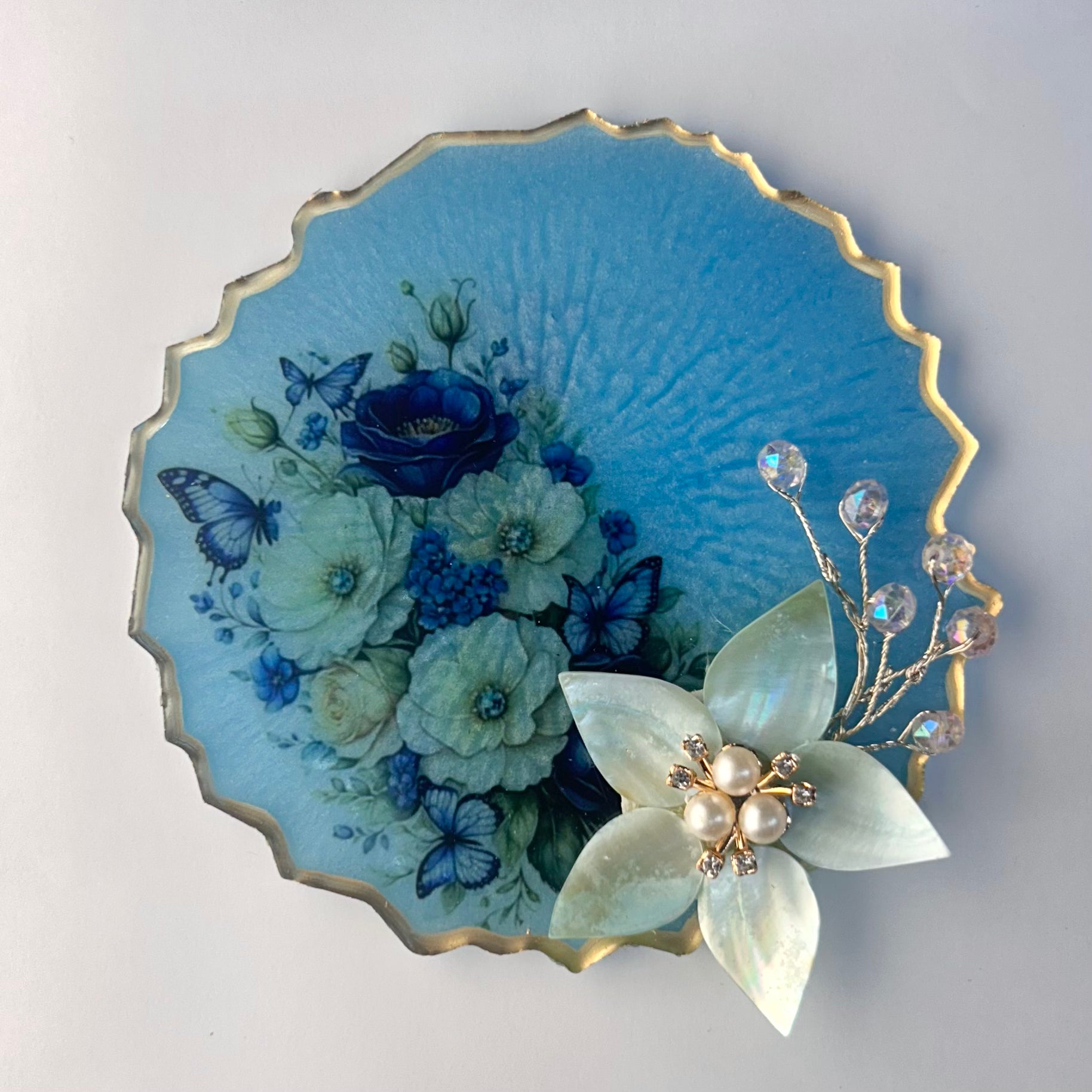 Blue Floral Coin Platter
