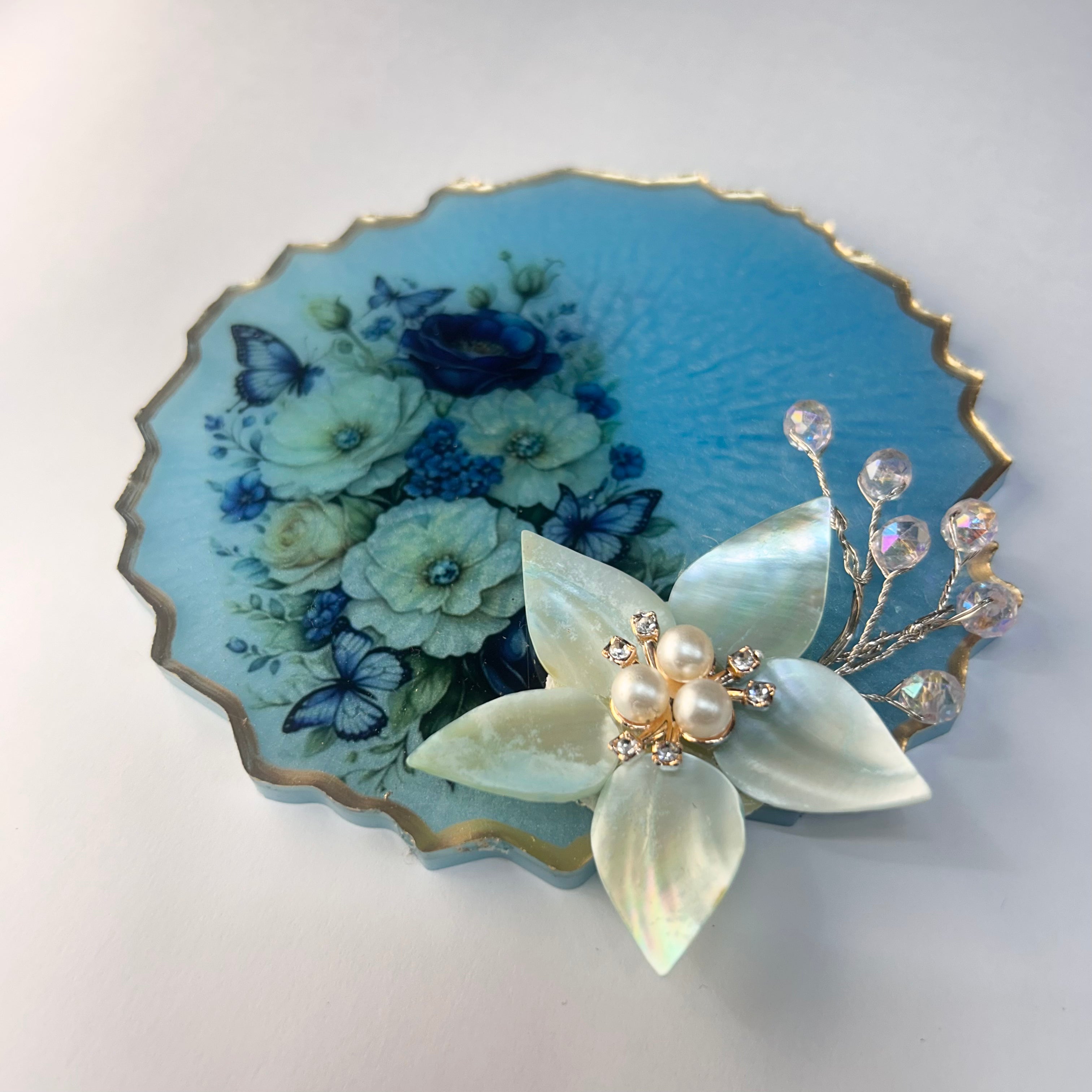 Blue Floral Coin Platter