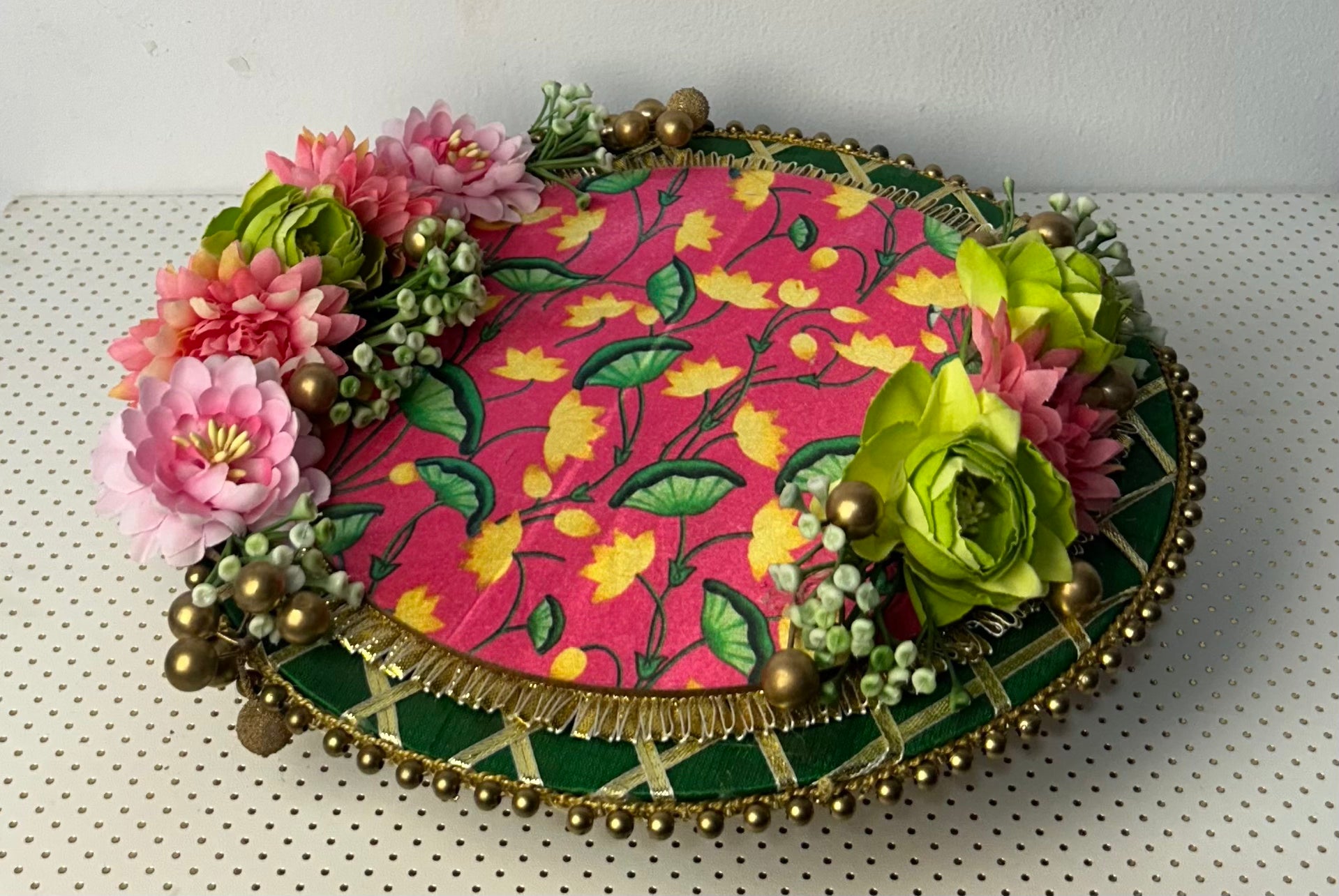 Luxury Handcrafted Mehndi Platter | Vibrant Mehndi Decor Platter  | Traditional Floral Henna Tray