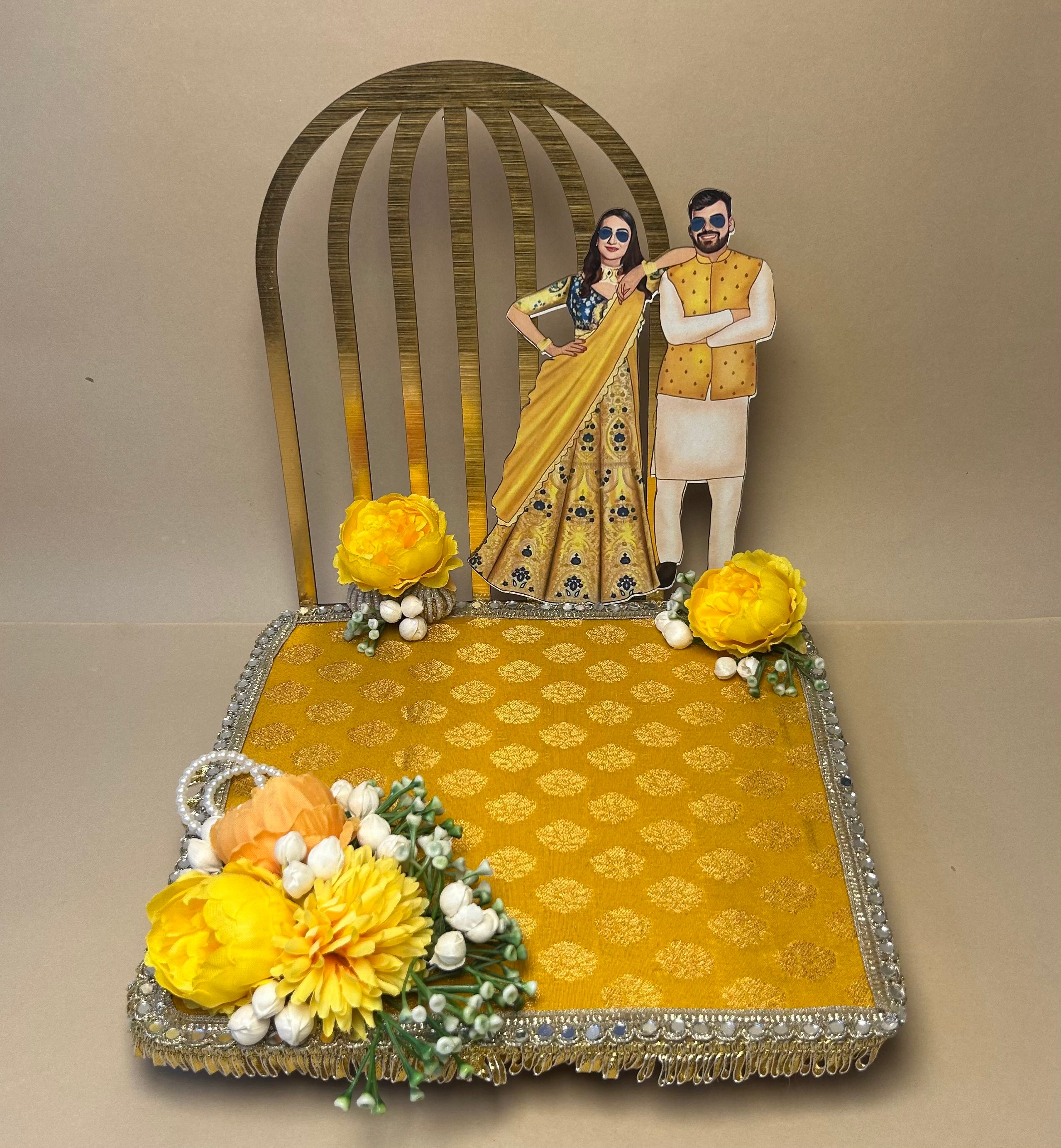 Handcrafted Haldi Platter | Vibrant Floral Yellow Haldi Platter