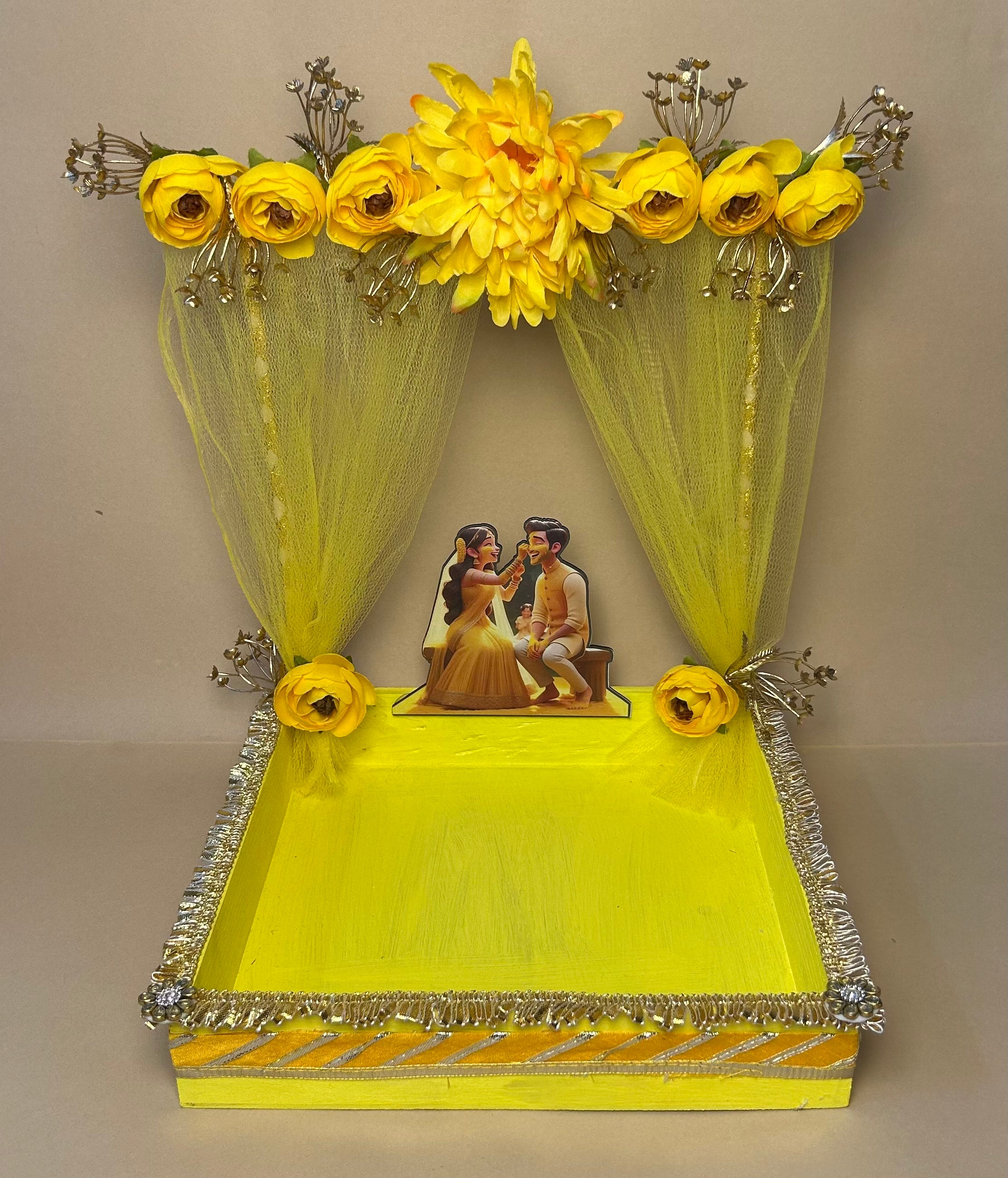 Handcrafted Haldi Platter | Vibrant Floral Yellow Haldi Platter