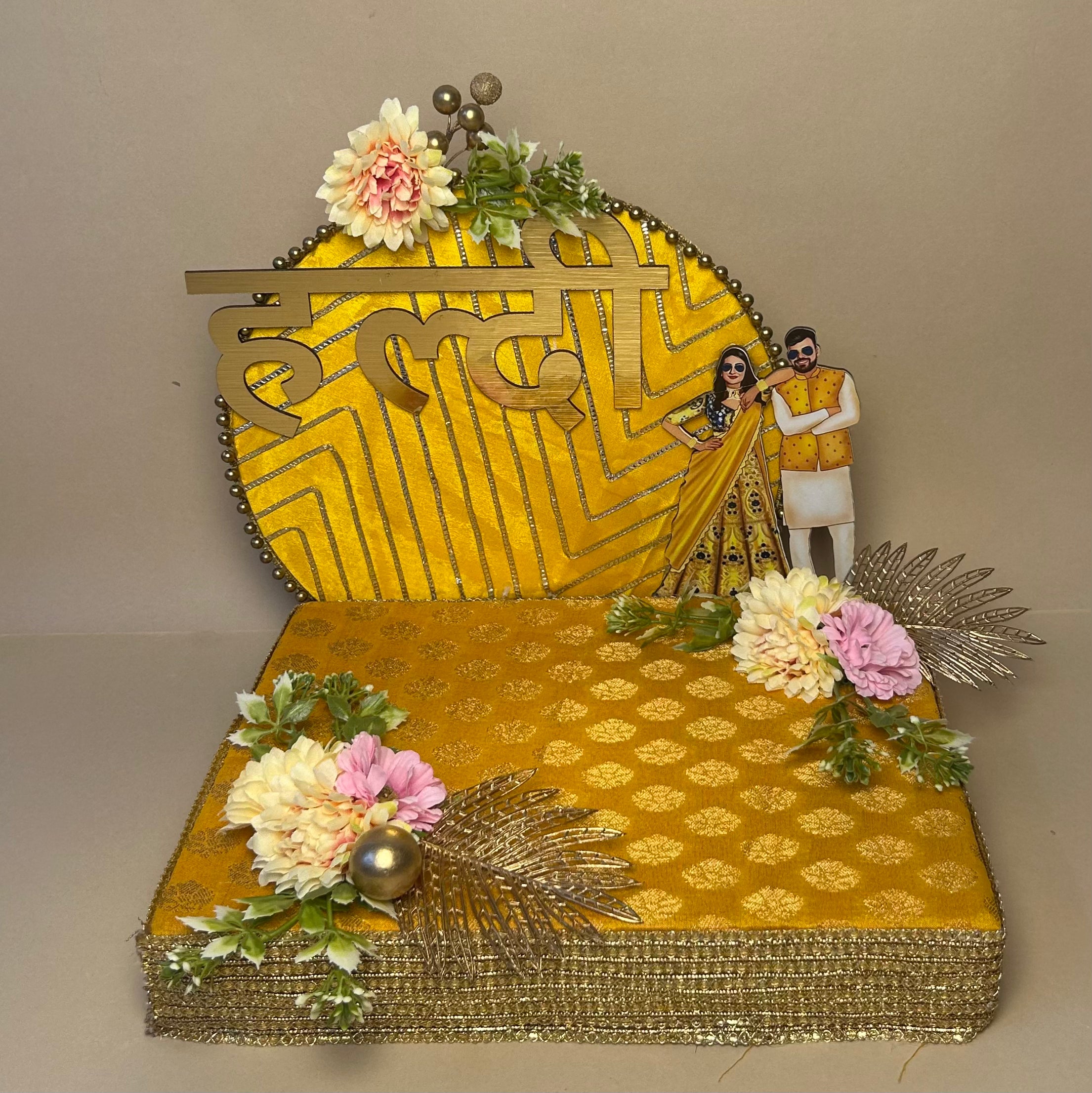 Handcrafted Haldi Platter | Vibrant Floral Yellow Haldi Platter