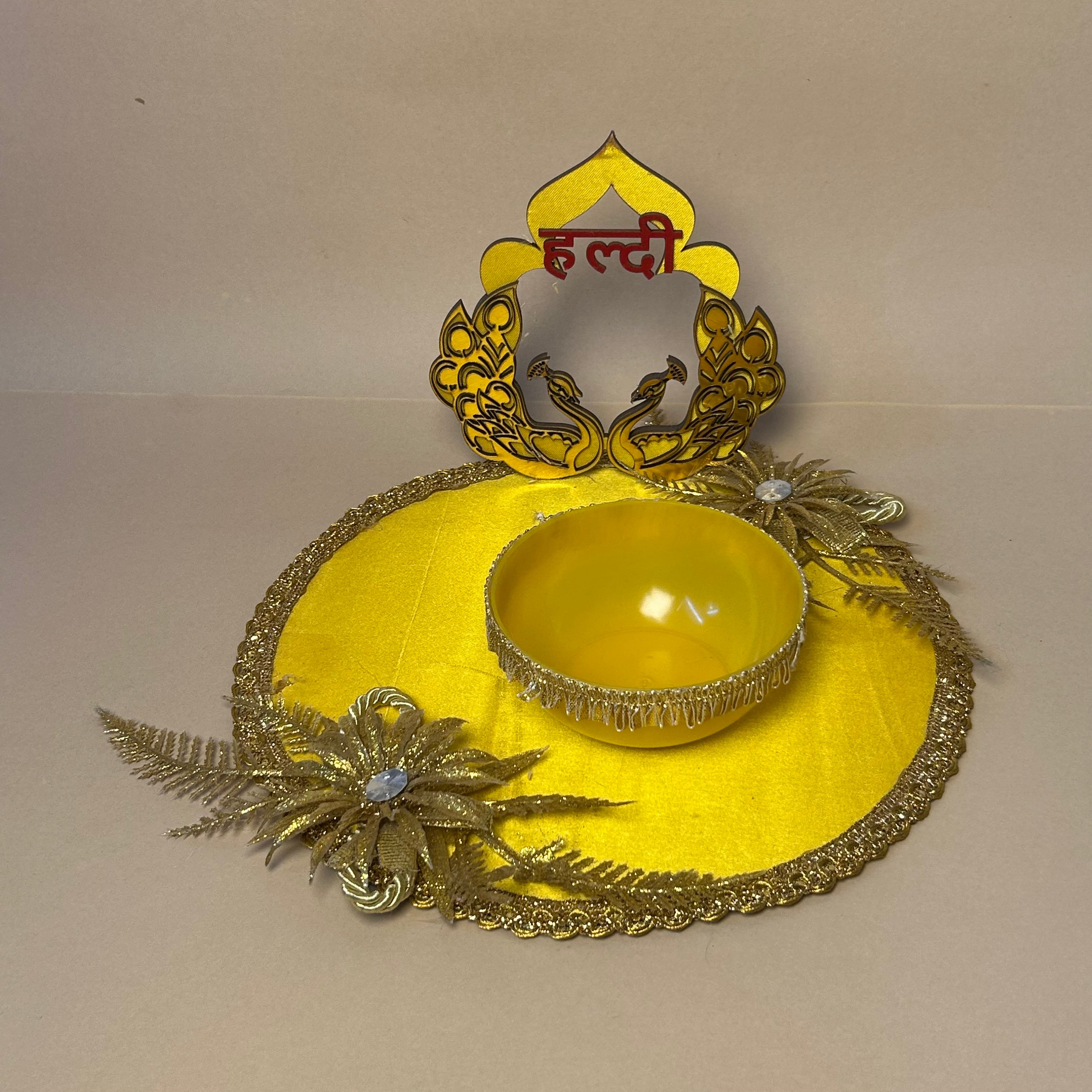 Handcrafted Haldi Platter | Vibrant Floral Yellow Haldi Platter