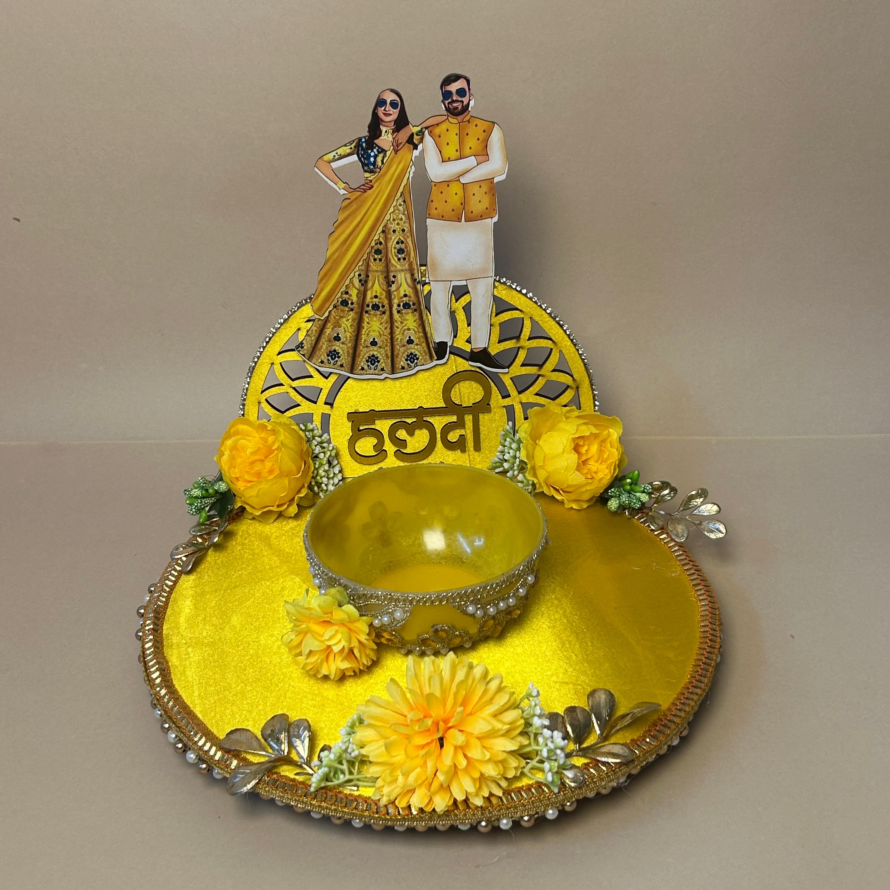 Handcrafted Haldi Platter | Vibrant Floral Yellow Haldi Platter